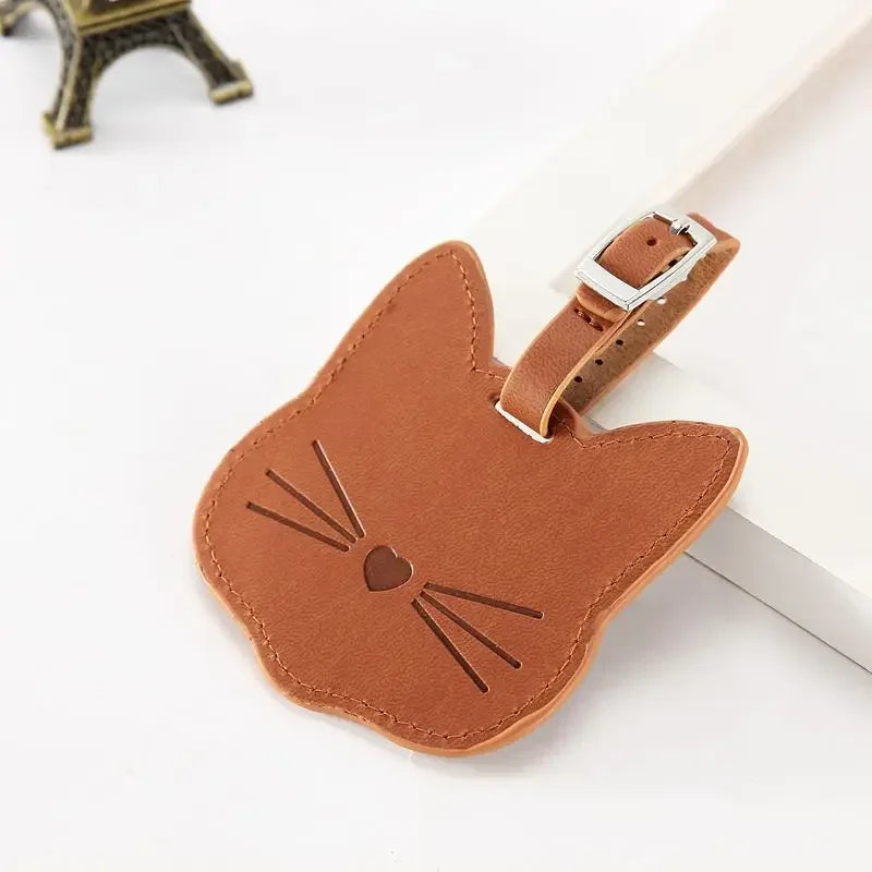 Cute Cartoon Cat Luggage Tag PU Leather Suitcase