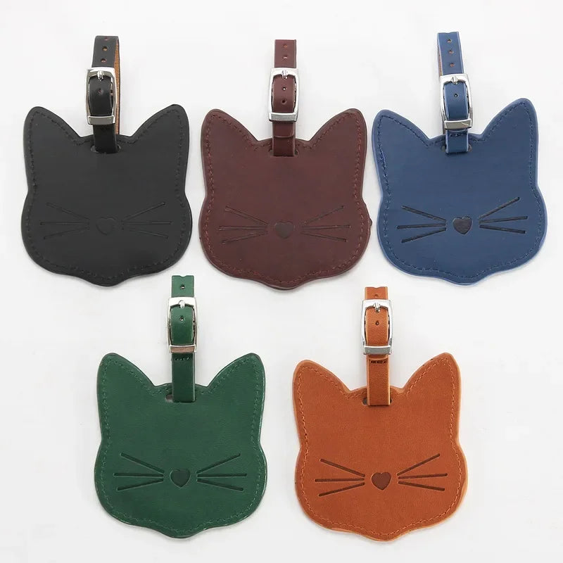 Cute Cartoon Cat Luggage Tag PU Leather Suitcase