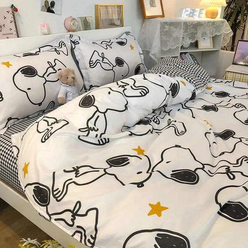 Cute Cartoon Snoopy Bedding Set Girls Boys Dorm