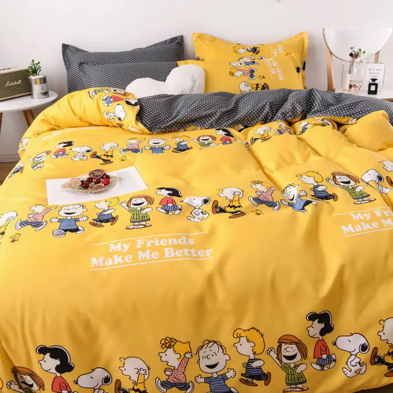 Cute Cartoon Snoopy Bedding Set Girls Boys Dorm