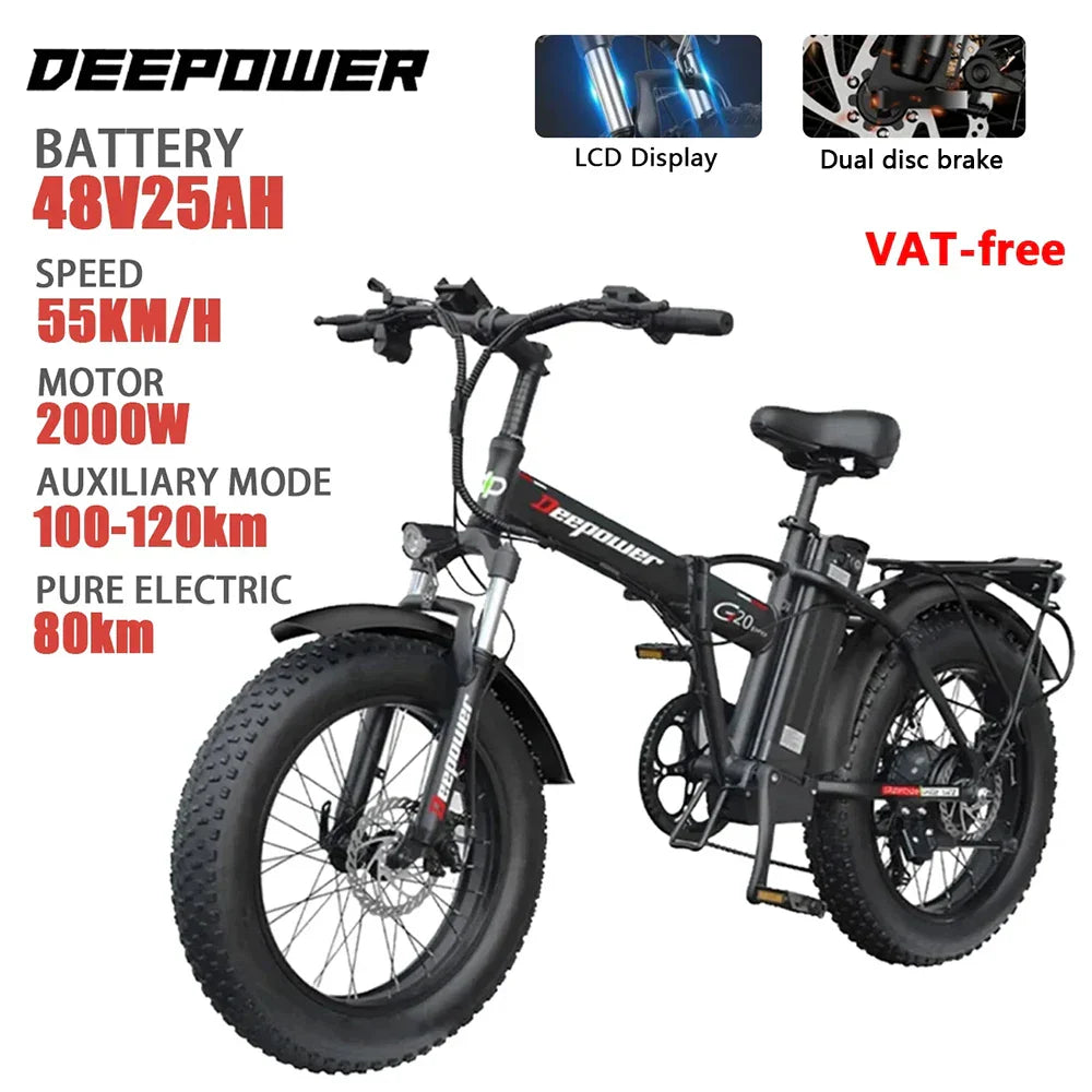 DEEPOWER 2000W Adults Electric Bike Bicycle 1000W 48V
