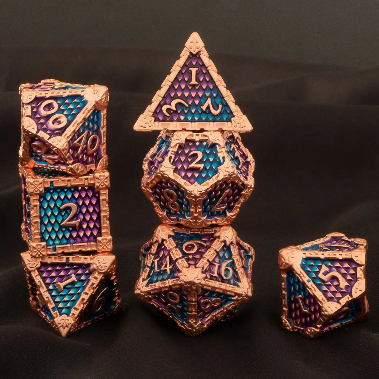 DND Metal Dice Set Green Blue Purple Dungeon