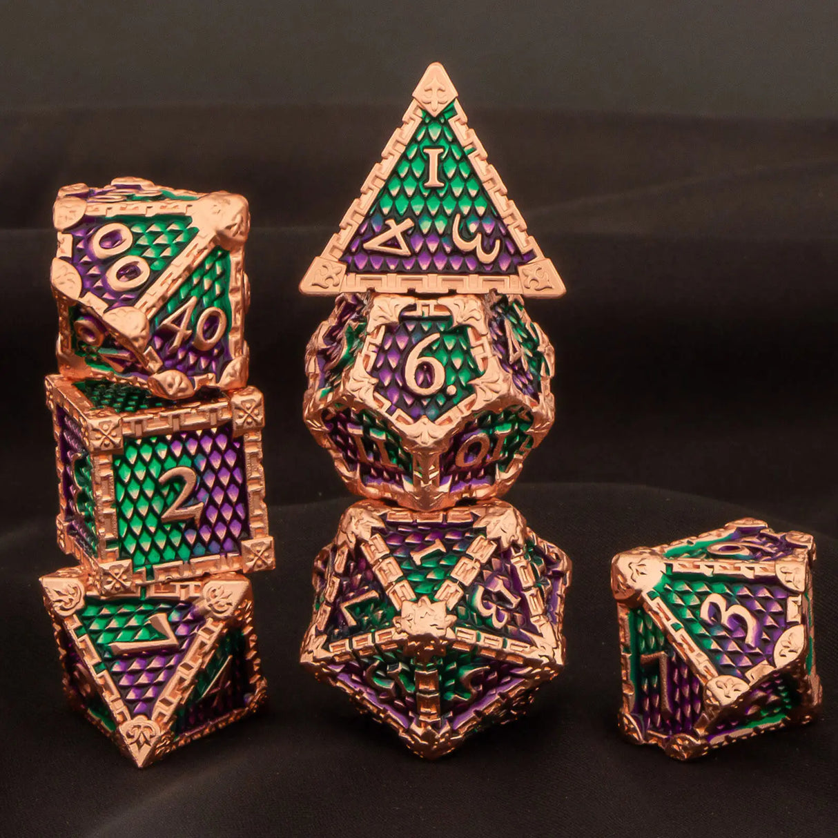 DND Metal Dice Set Green Blue Purple Dungeon