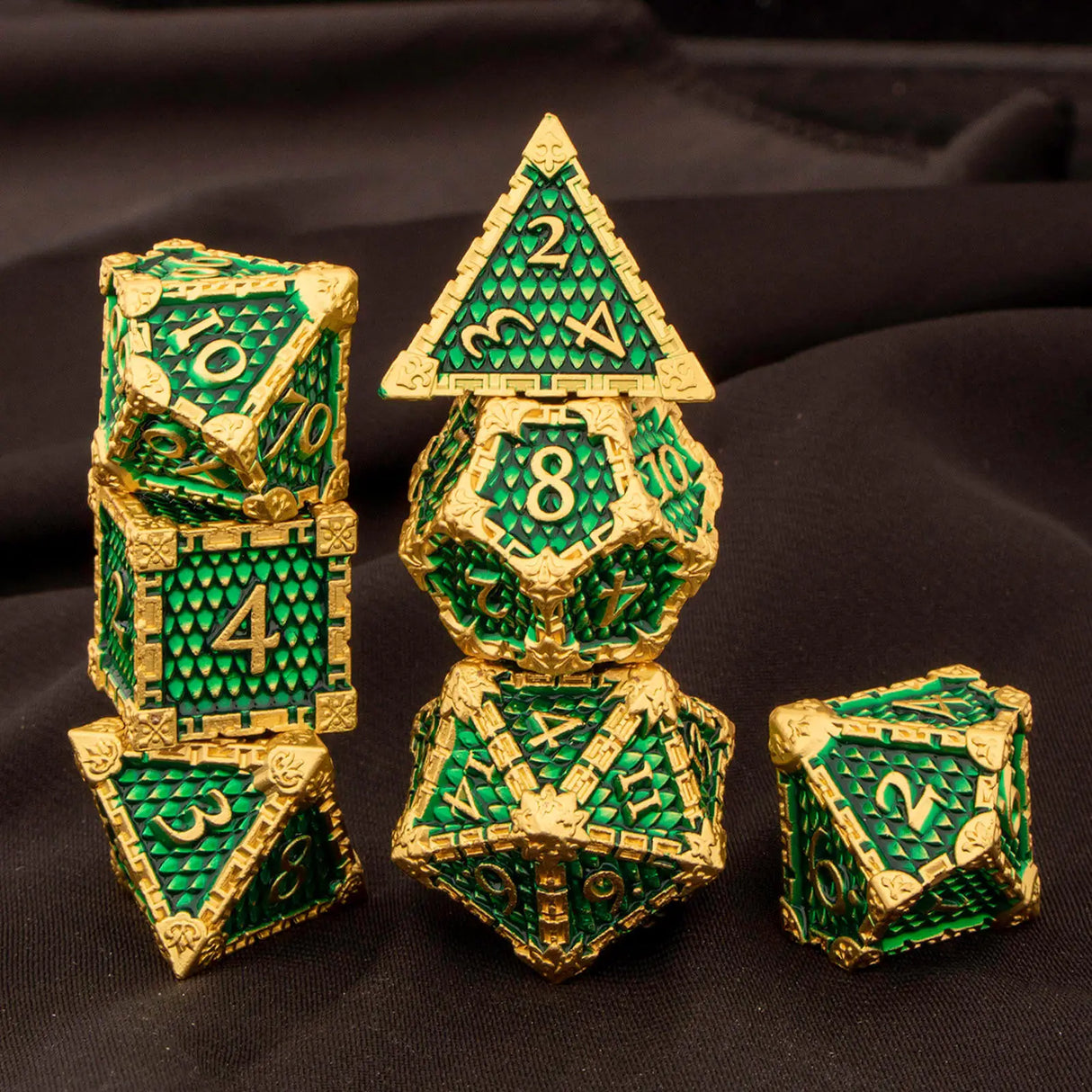 DND Metal Dice Set Green Blue Purple Dungeon