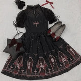 Dark Gothic Devil Print Dress Black Japanese Style