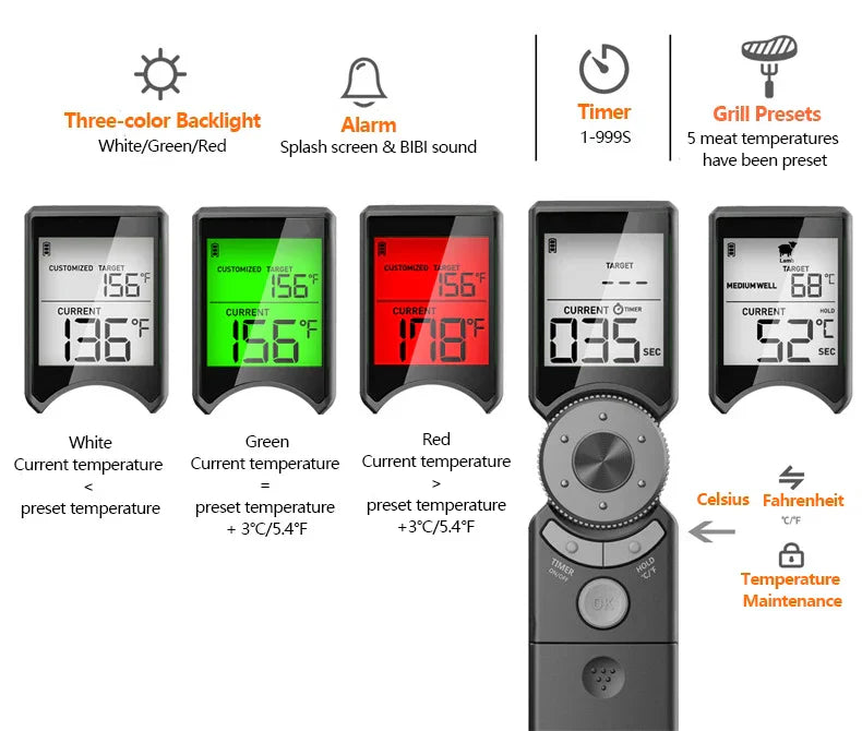 Digital Food Thermometer Portable Water-proof Probe Instant Reading