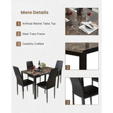 Dining Table Set 5 Piece, Marble Top and