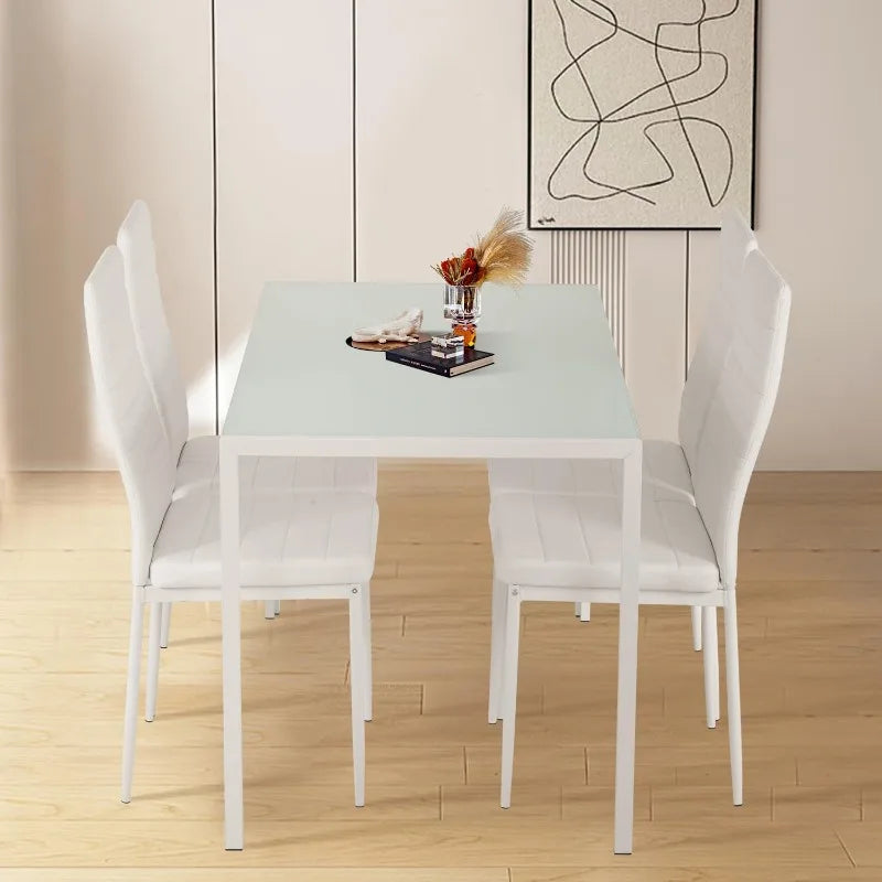 Dining Table and Chairs Set, Modern Rectangular Marble