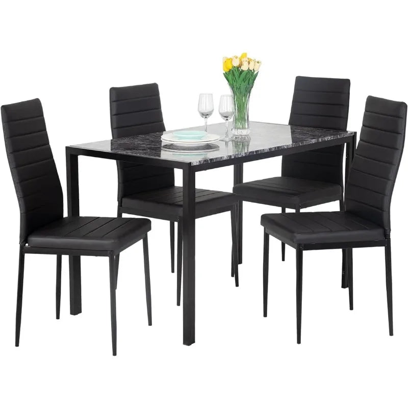Dining Table and Chairs Set, Modern Rectangular Marble