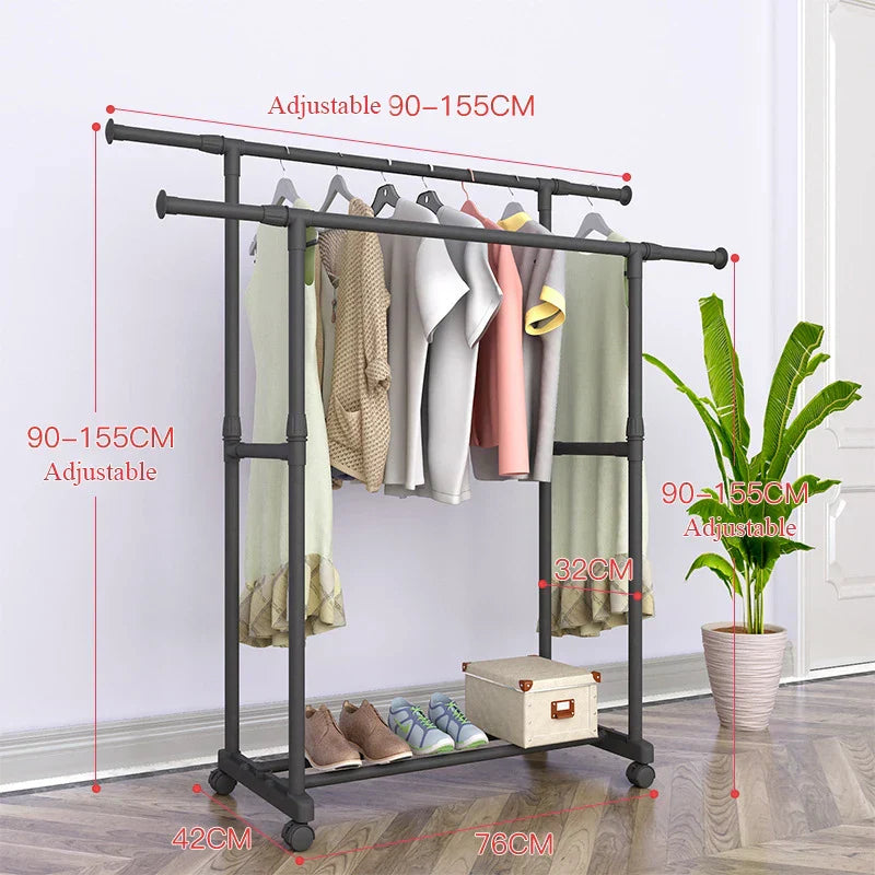 Double Pole Floor Balcony Drying Rack Folding Stainless