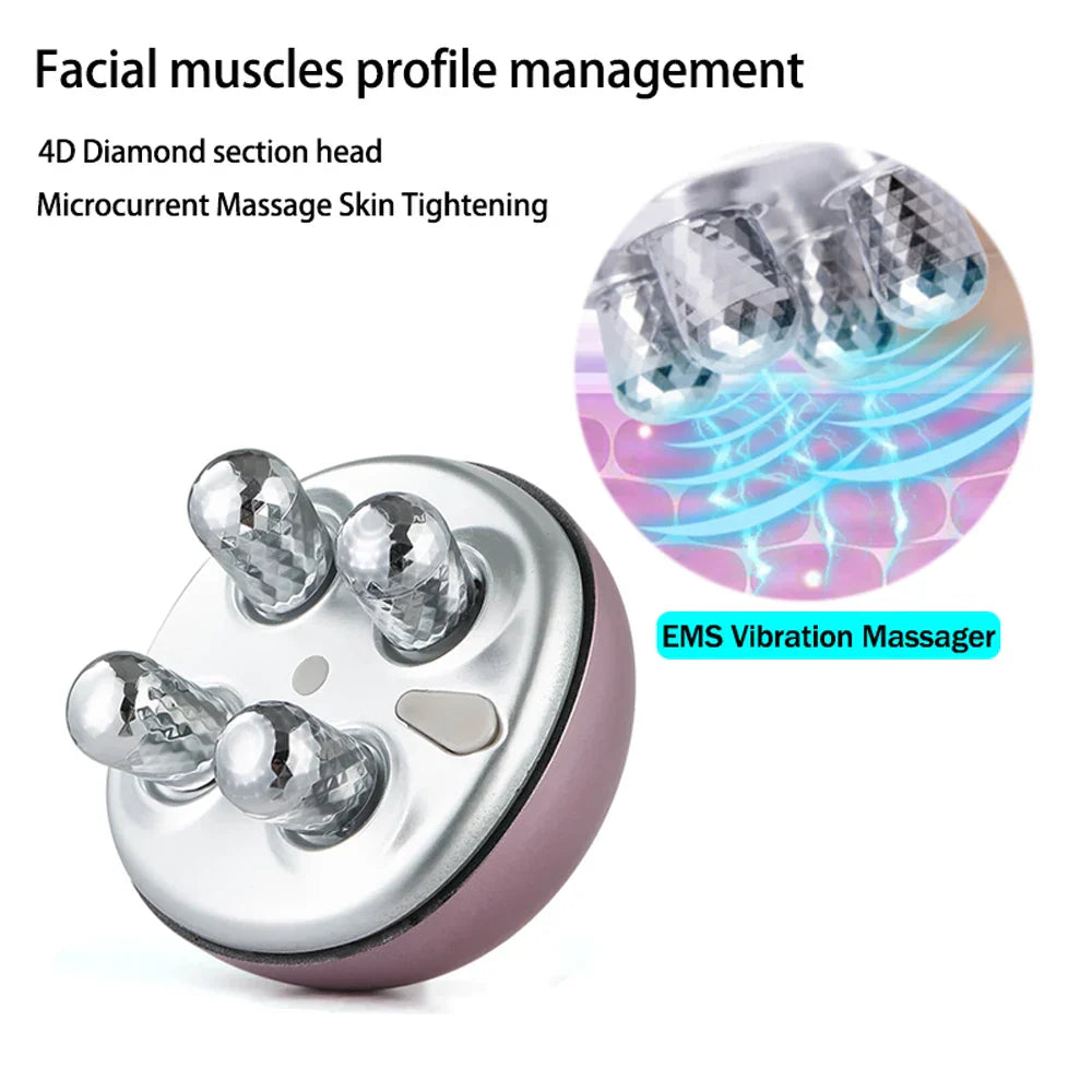 EMS Wirelss 4D Roller Face Lifting Massager Micro-Current