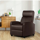 Easyfashion Faux Leather Push Back Theater Recliner, Brown