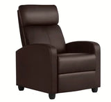 Easyfashion Faux Leather Push Back Theater Recliner, Brown