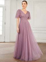 Elegant Evening Dress Long A-Line V Neck High