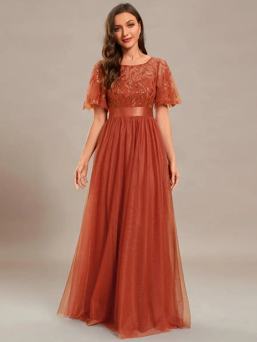 Elegant Evening Dresses Sequin Print Maxi Long with