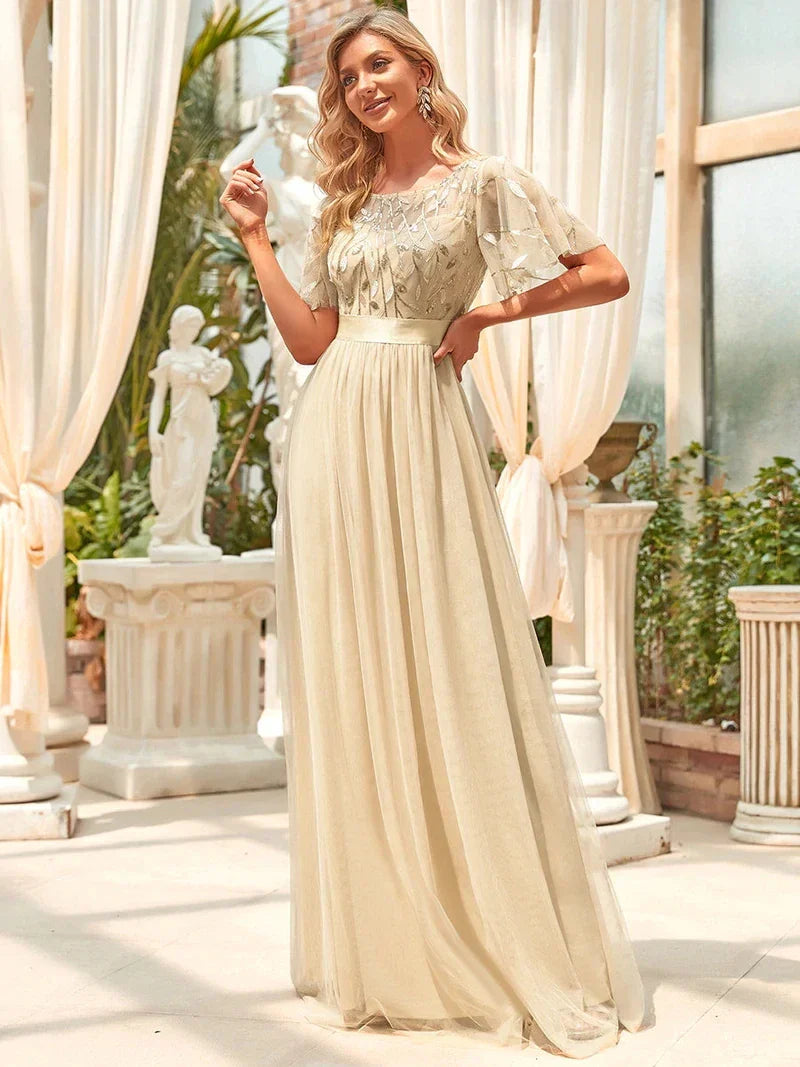Elegant Evening Dresses Sequin Print Maxi Long with