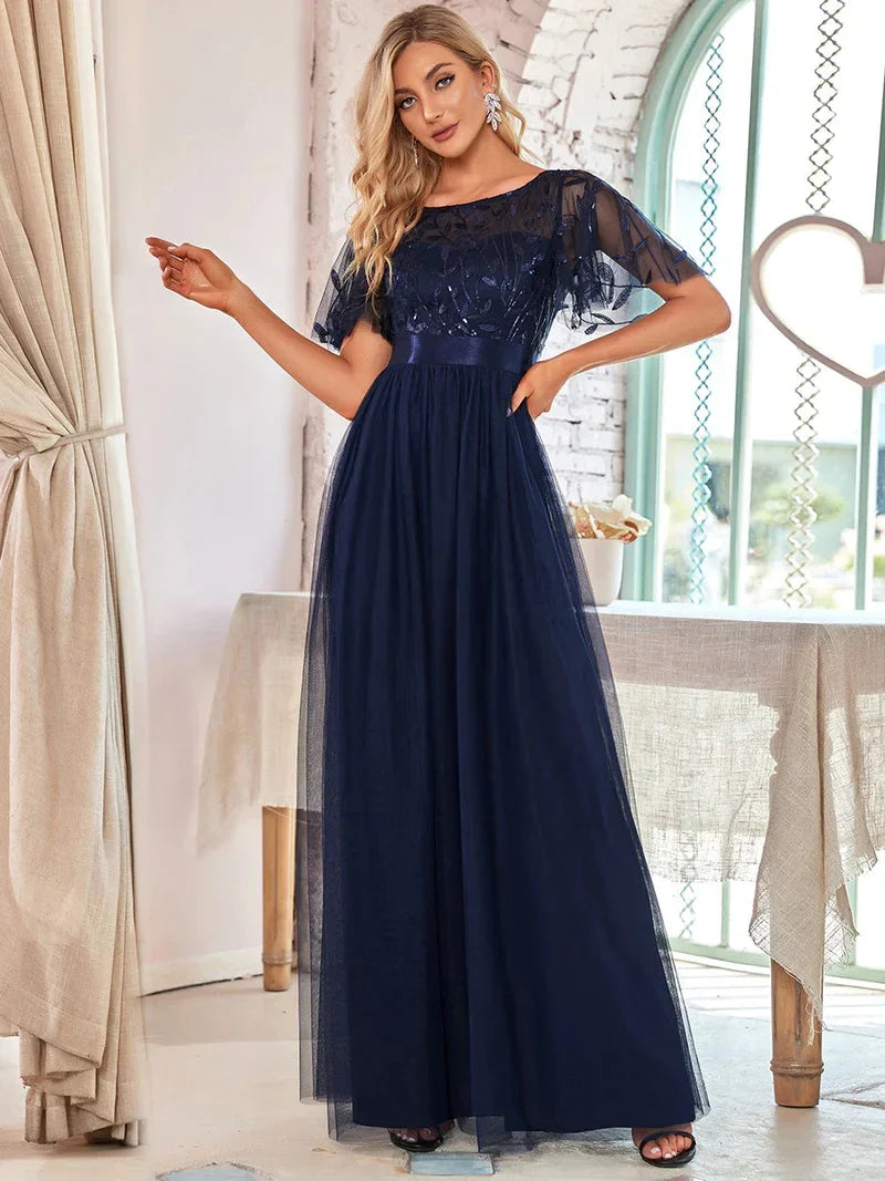 Elegant Evening Dresses Sequin Print Maxi Long with