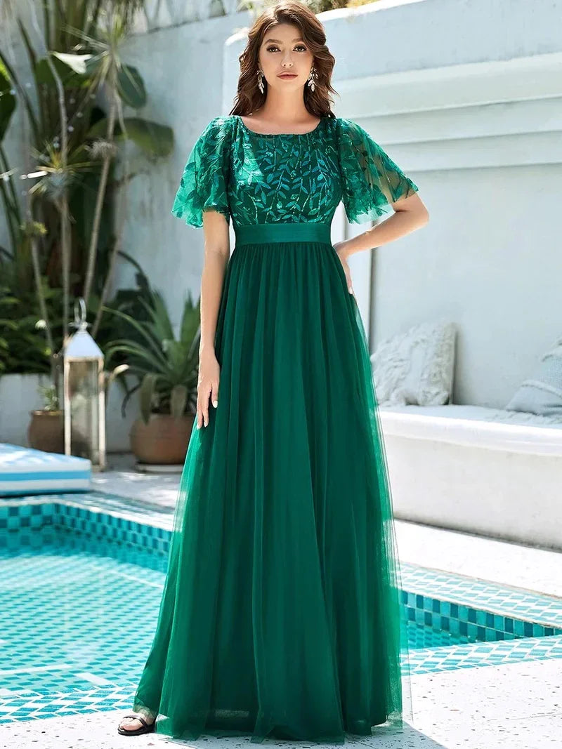 Elegant Evening Dresses Sequin Print Maxi Long with