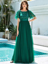 Elegant Evening Dresses Sequin Print Maxi Long with