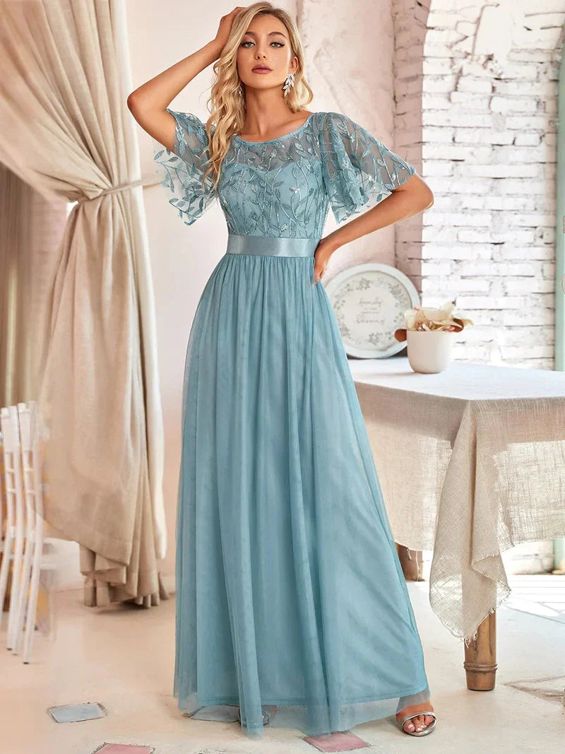 Elegant Evening Dresses Sequin Print Maxi Long with