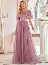 Elegant Evening Dresses Sequin Print Maxi Long with