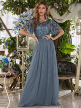 Elegant Evening Dresses Sequin Print Maxi Long with