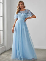 Elegant Evening Dresses Sequin Print Maxi Long with