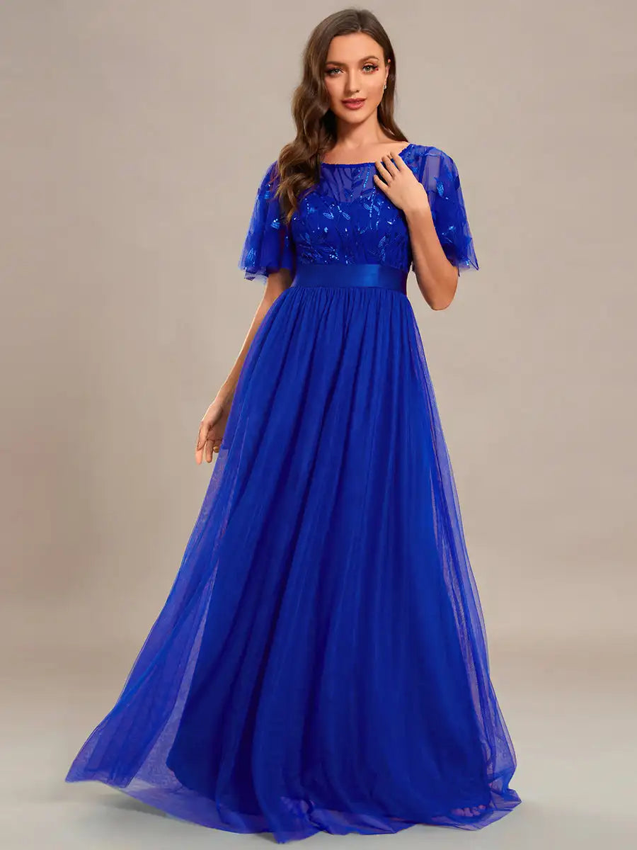 Elegant Evening Dresses Sequin Print Maxi Long with