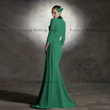 Elegant Green Mother of the Bride Dresses V Neck 3/4 Sleeves Wedding Party Gowns Pleat Floor-Length Mermaid 2024 فساتين السهرة