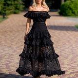 Elegant OneShoulder Solid Ruffle Long Evening Dress Summer