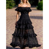 Elegant OneShoulder Solid Ruffle Long Evening Dress Summer