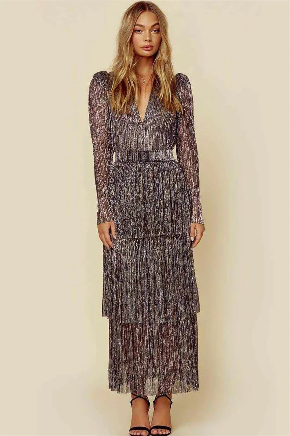 Elegant V Neck Layered Maxi Party Evening Dresses