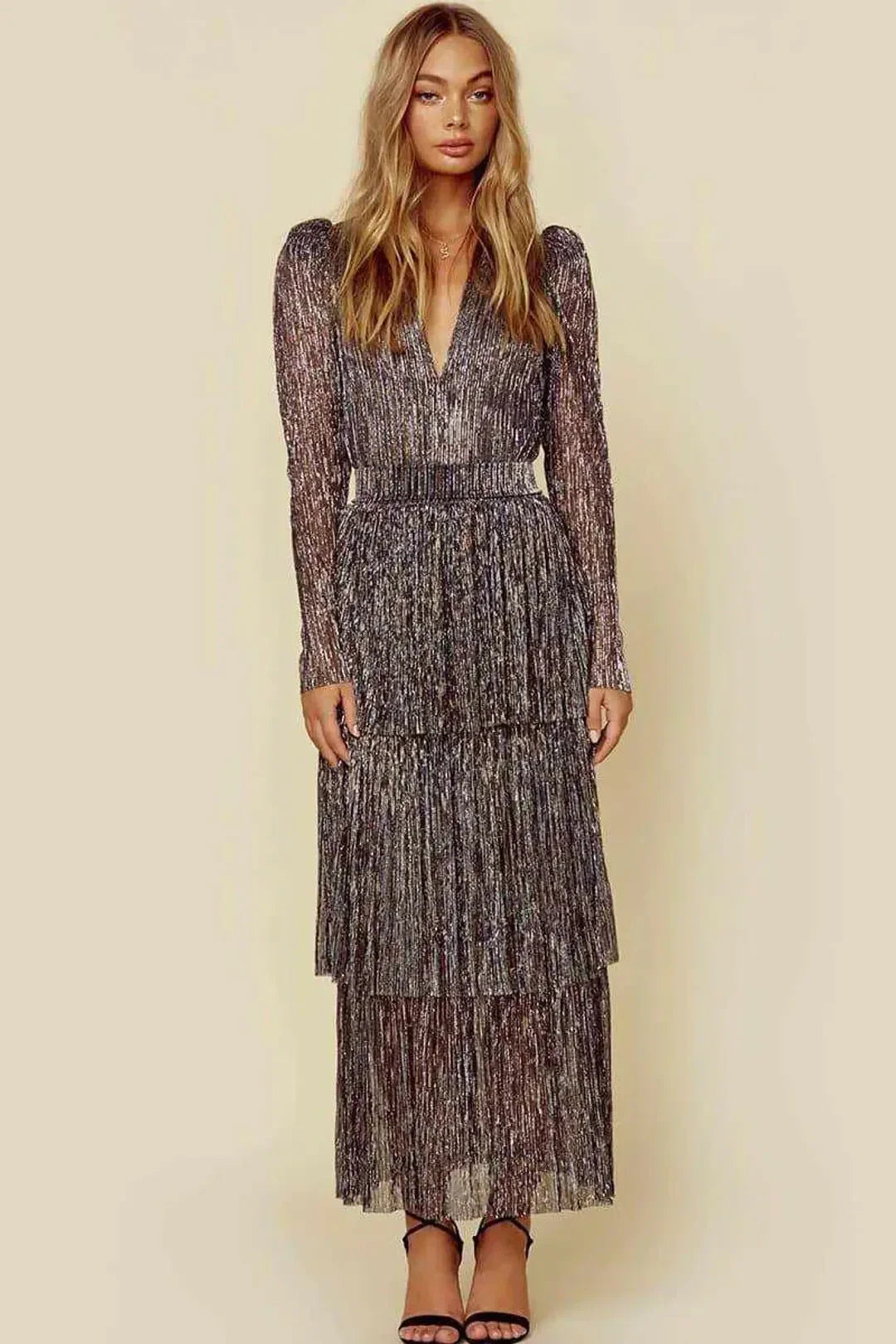 Elegant V Neck Layered Maxi Party Evening Dresses