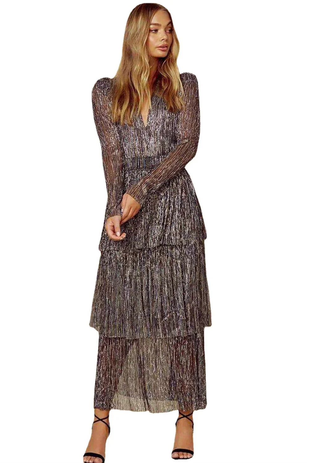 Elegant V Neck Layered Maxi Party Evening Dresses