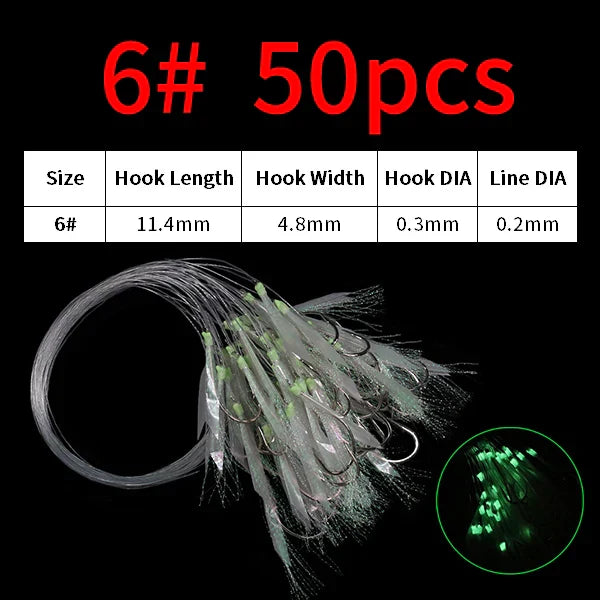 Elllv 50pcs 6# -28# Pre Tied Flash Fish