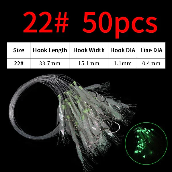 Elllv 50pcs 6# -28# Pre Tied Flash Fish