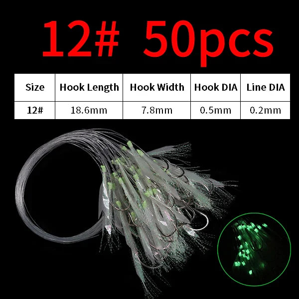 Elllv 50pcs 6# -28# Pre Tied Flash Fish