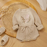 Embroidery Floral Baby Girls Sweater Romper Newborn Long