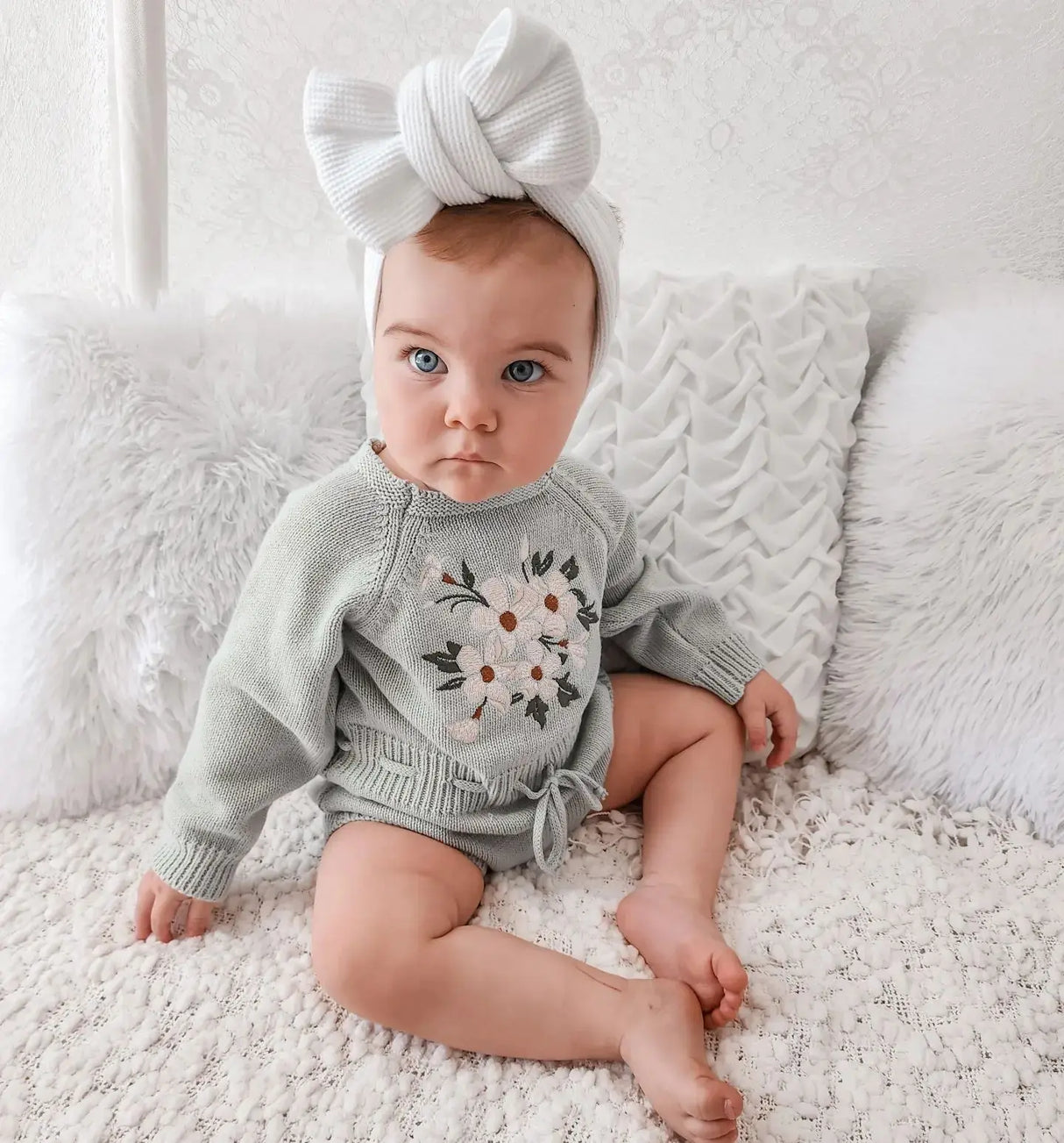 Embroidery Floral Baby Girls Sweater Romper Newborn Long
