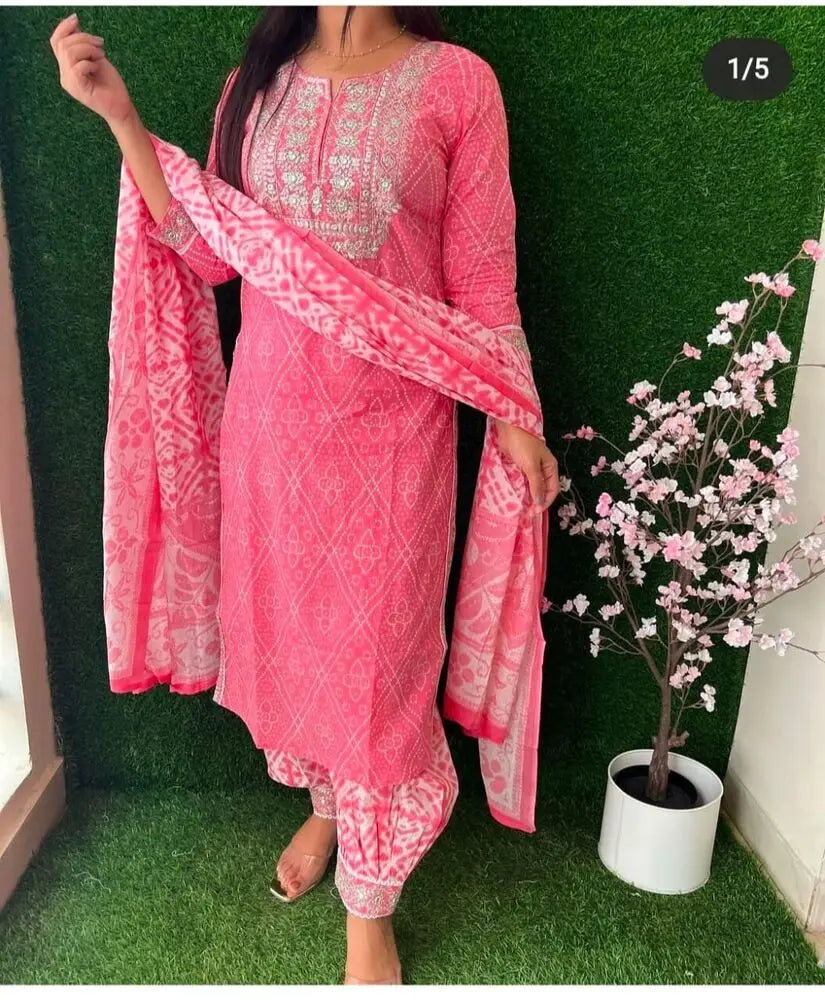 Embroidery Salwar Kameez Diwali Women Suit Pink Rayon