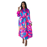 European and American plussize women pluscolor pleated dress