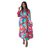 European and American plussize women pluscolor pleated dress