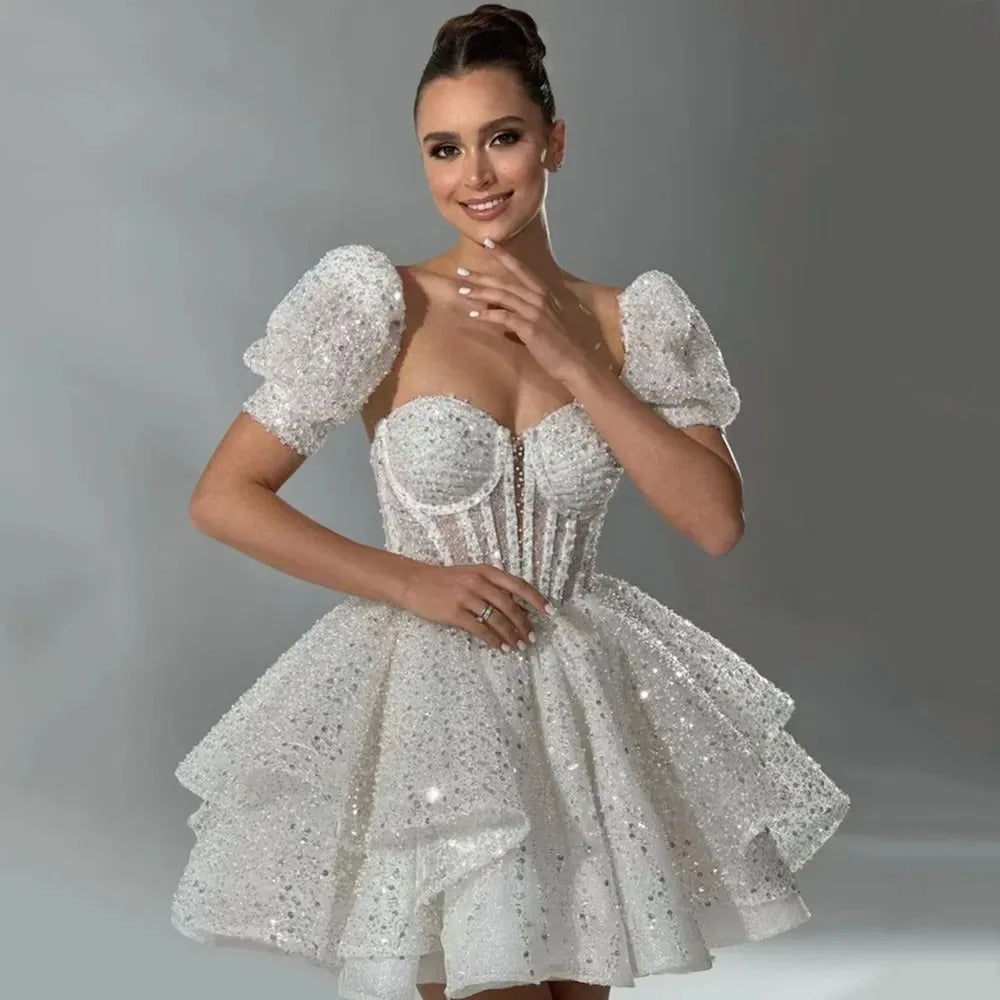 FDHAOLU Short Evening Dress Sweetheart ALine Mini Wedding