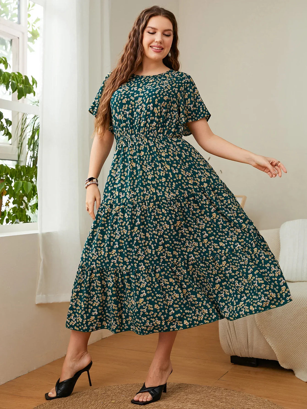 Fashion Big Size Women's Clothing Dress Summer O-Neck