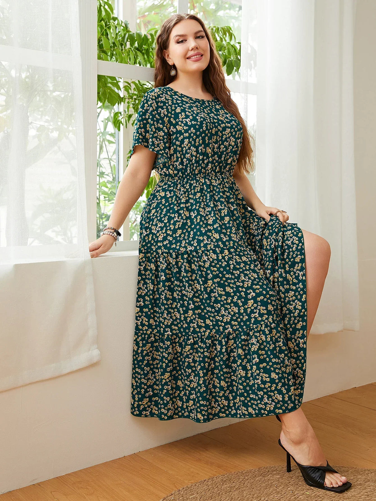 Fashion Big Size Women's Clothing Dress Summer O-Neck