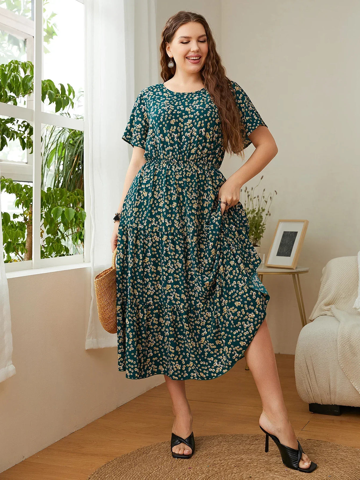 Fashion Big Size Women's Clothing Dress Summer O-Neck