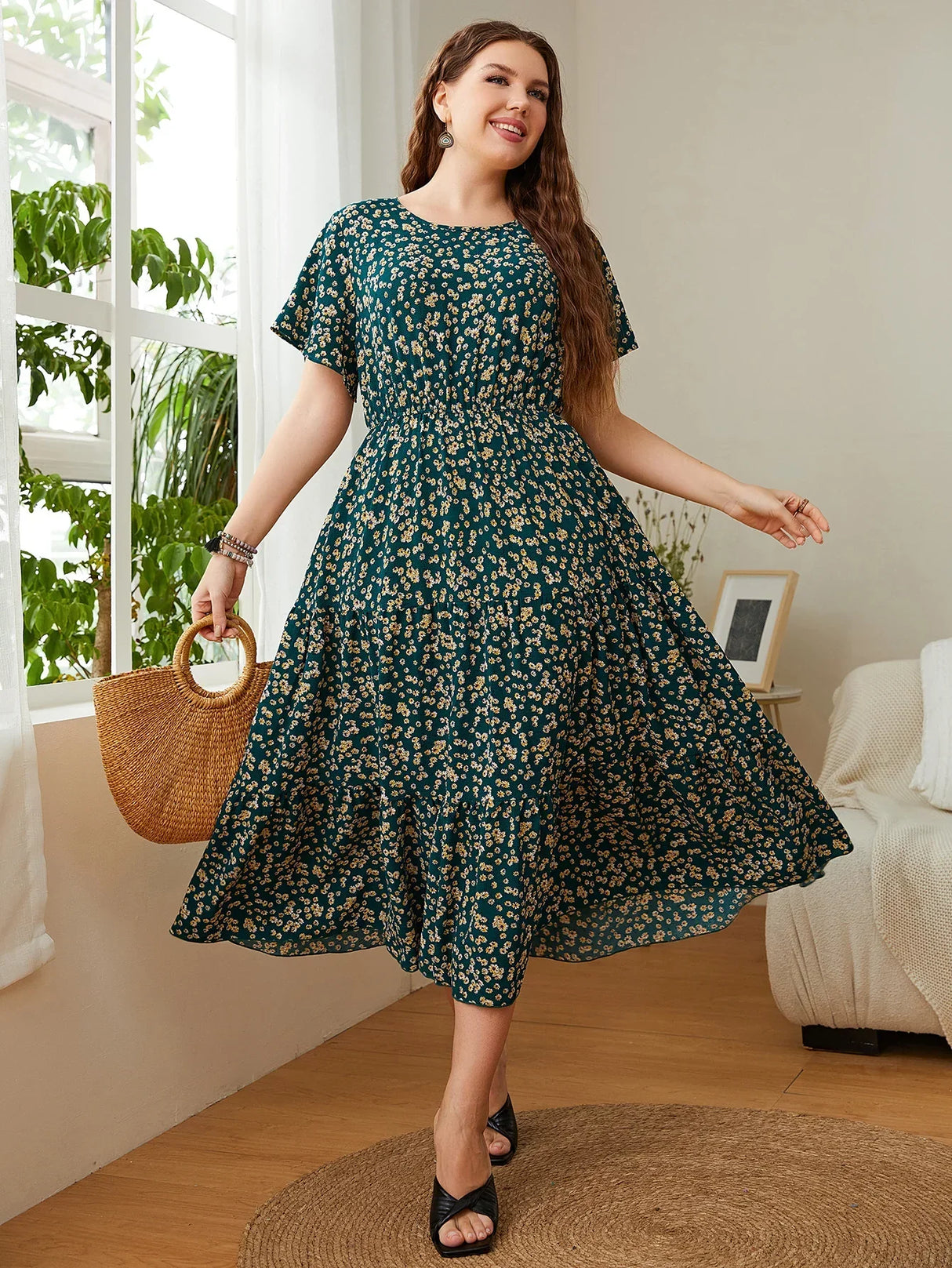 Fashion Big Size Women's Clothing Dress Summer O-Neck