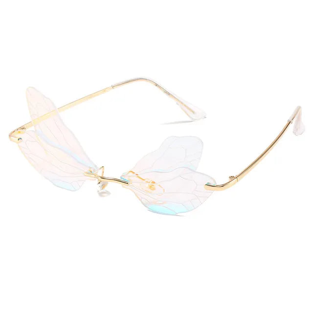 Fashion Rimless Sunglasses Women Designer Dragonfly Clear Lens