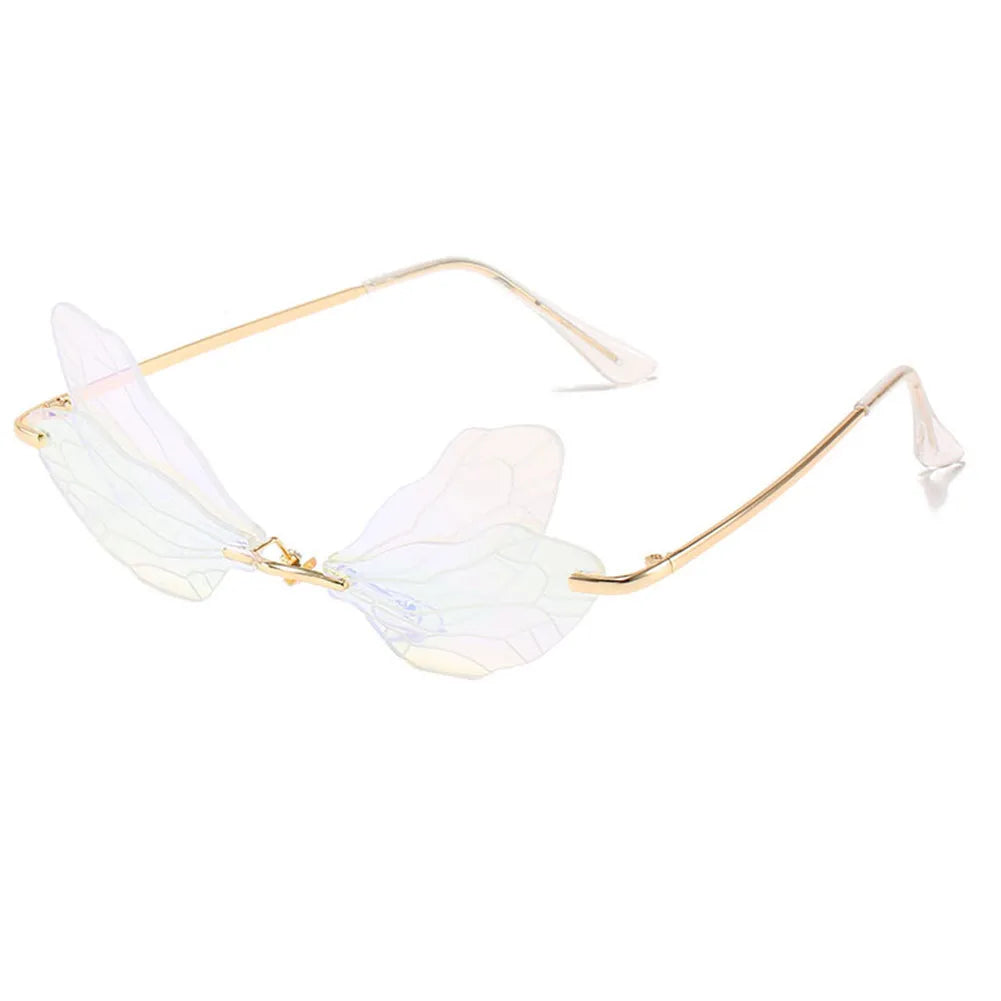 Fashion Rimless Sunglasses Women Designer Dragonfly Clear Lens