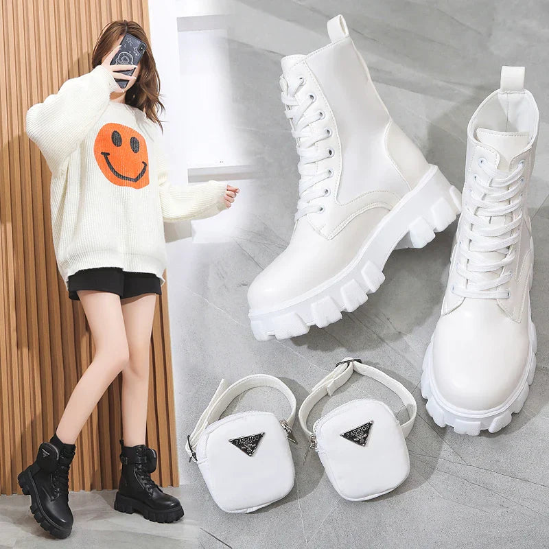 Fashion White Punk Ankle Platform Motorcycle Boots Women